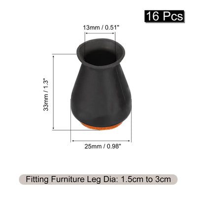 Harfington Uxcell Chair Leg Floor Protectors, 16Pcs 25mm/ 0.98" Silicone & Felt Chair Leg Cover Caps for Hardwood Floors (Black)