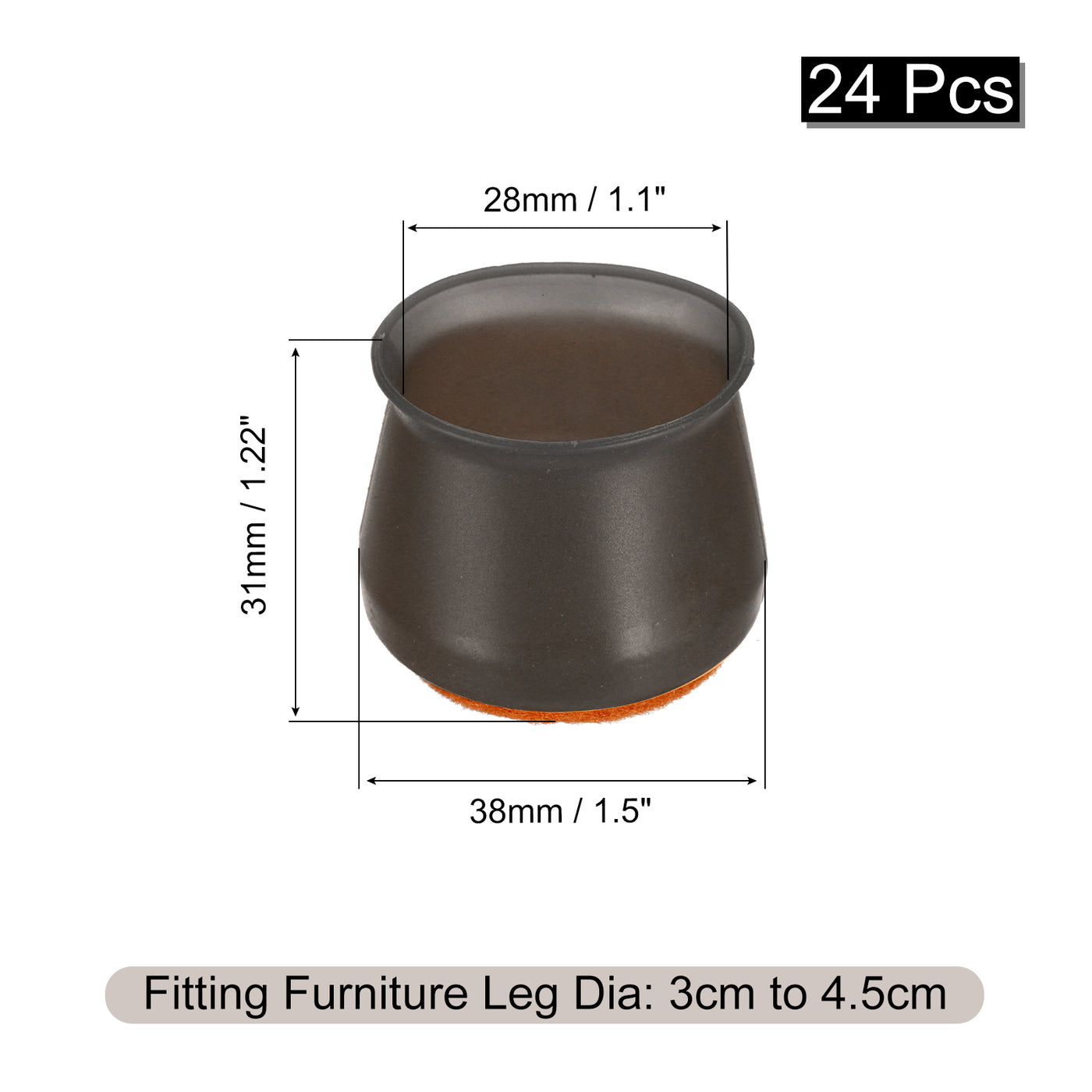 uxcell Uxcell Chair Leg Floor Protectors, 24Pcs 38mm/ 1.5" Silicone & EVA Felt Chair Leg Cover Caps for Hardwood Floors (Black)