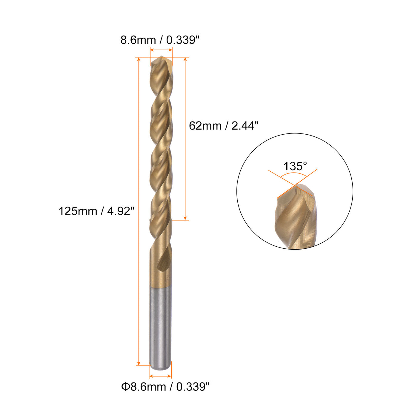 8.6mm Titanium Coated M42 High Speed Steel 8 Cobalt (HSS) Twist Drill