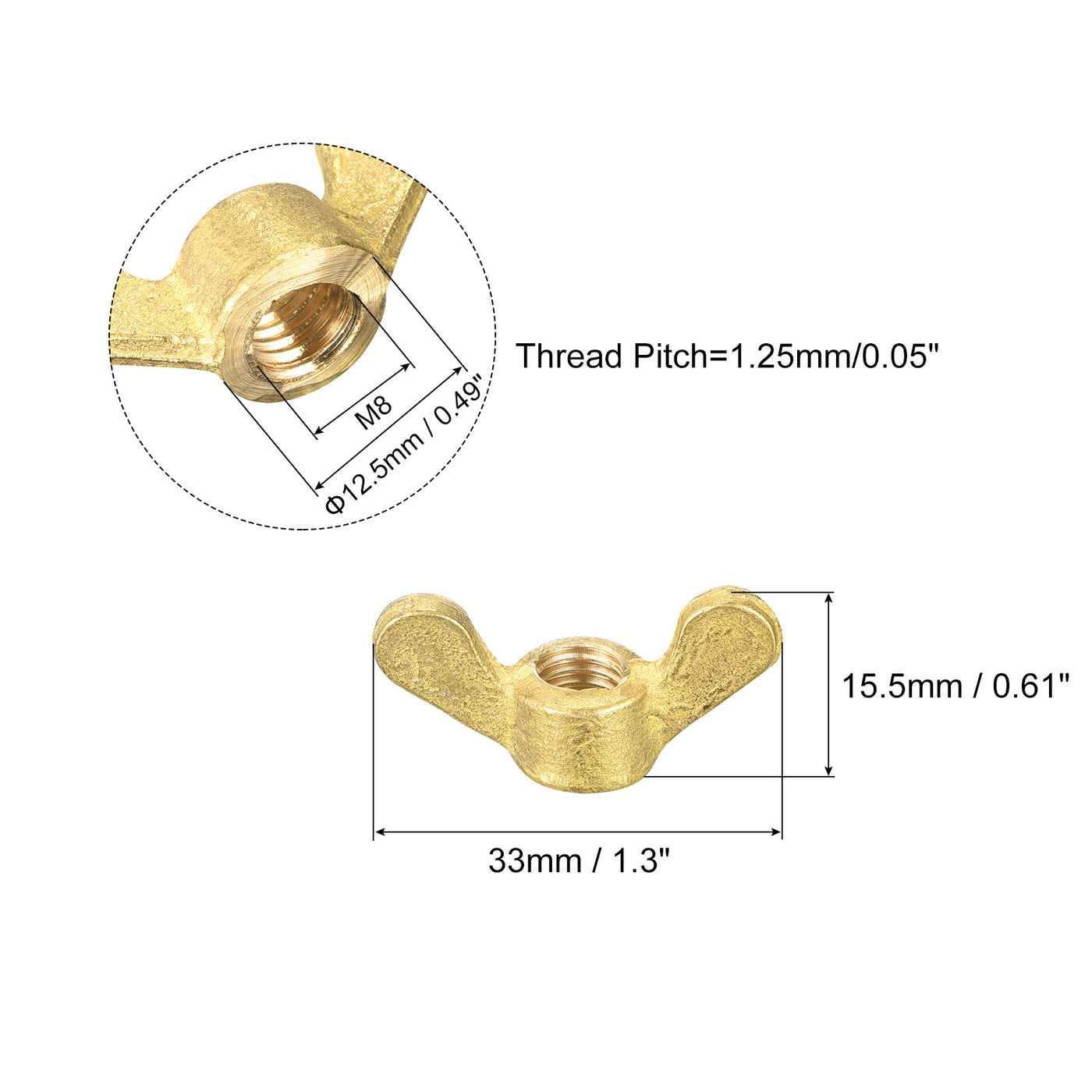uxcell Uxcell Brass Wing Nuts, M8 Butterfly Nut Hand Twist Tighten Fasteners for Furniture, Machinery, Electronic Equipment, 4Pcs