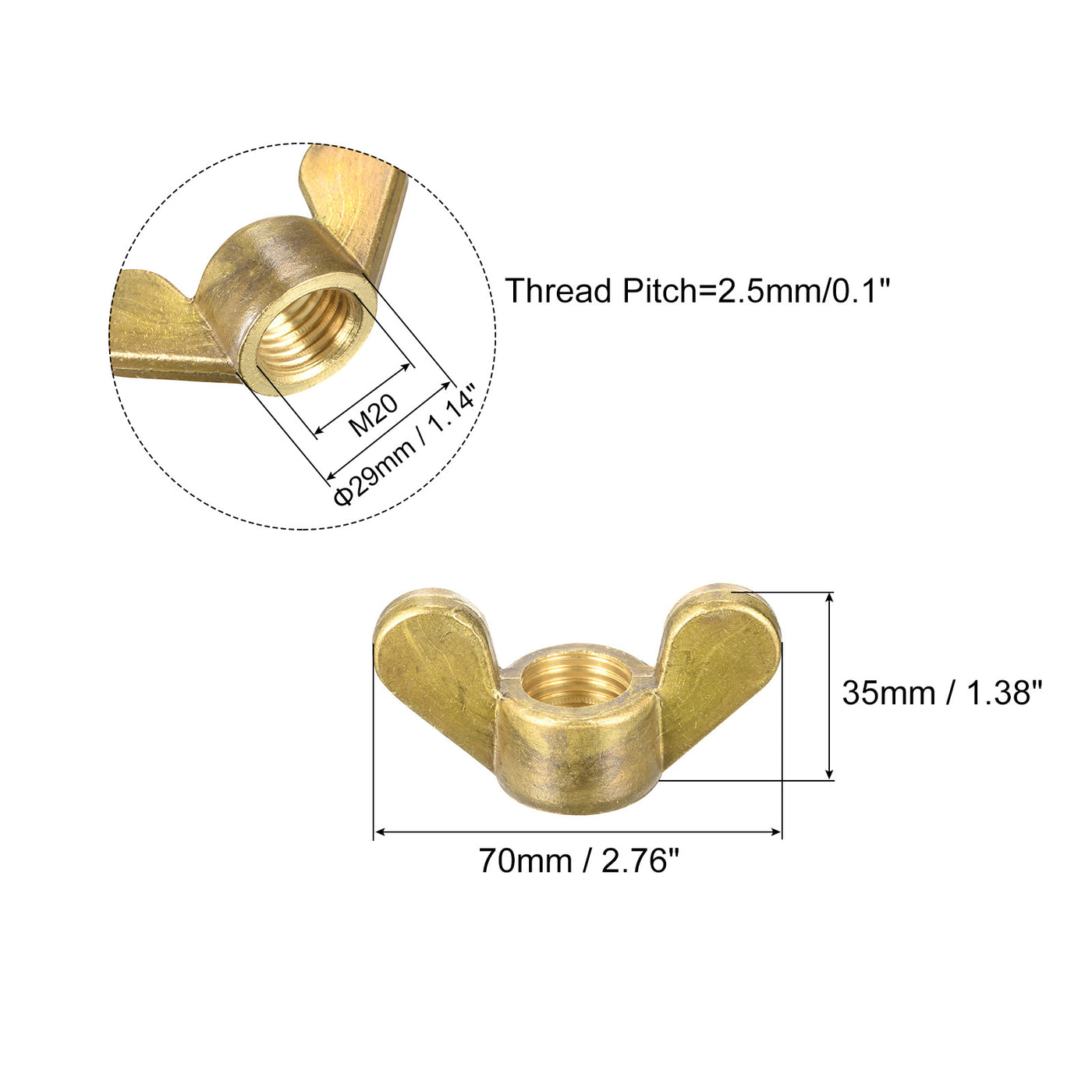 uxcell Uxcell Brass Wing Nuts, M20 Butterfly Nut Hand Twist Tighten Fasteners for Furniture, Machinery, Electronic Equipment, 2Pcs