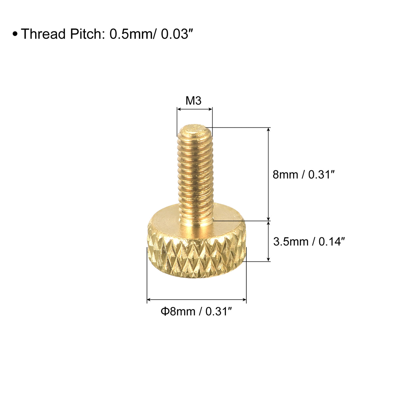 uxcell Uxcell 10Pcs Brass Knurled Thumb Screws, M3x8mm  11.5mm Length Flat Grip Bolt Knobs Fasteners for Electronic, Mechanical