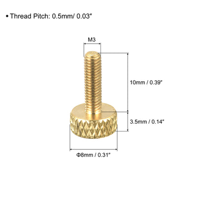 Harfington Uxcell 4Pcs Brass Knurled Thumb Screws, M3x10mm  13.5mm Length Flat Grip Bolt Knobs Fasteners for Electronic, Mechanical
