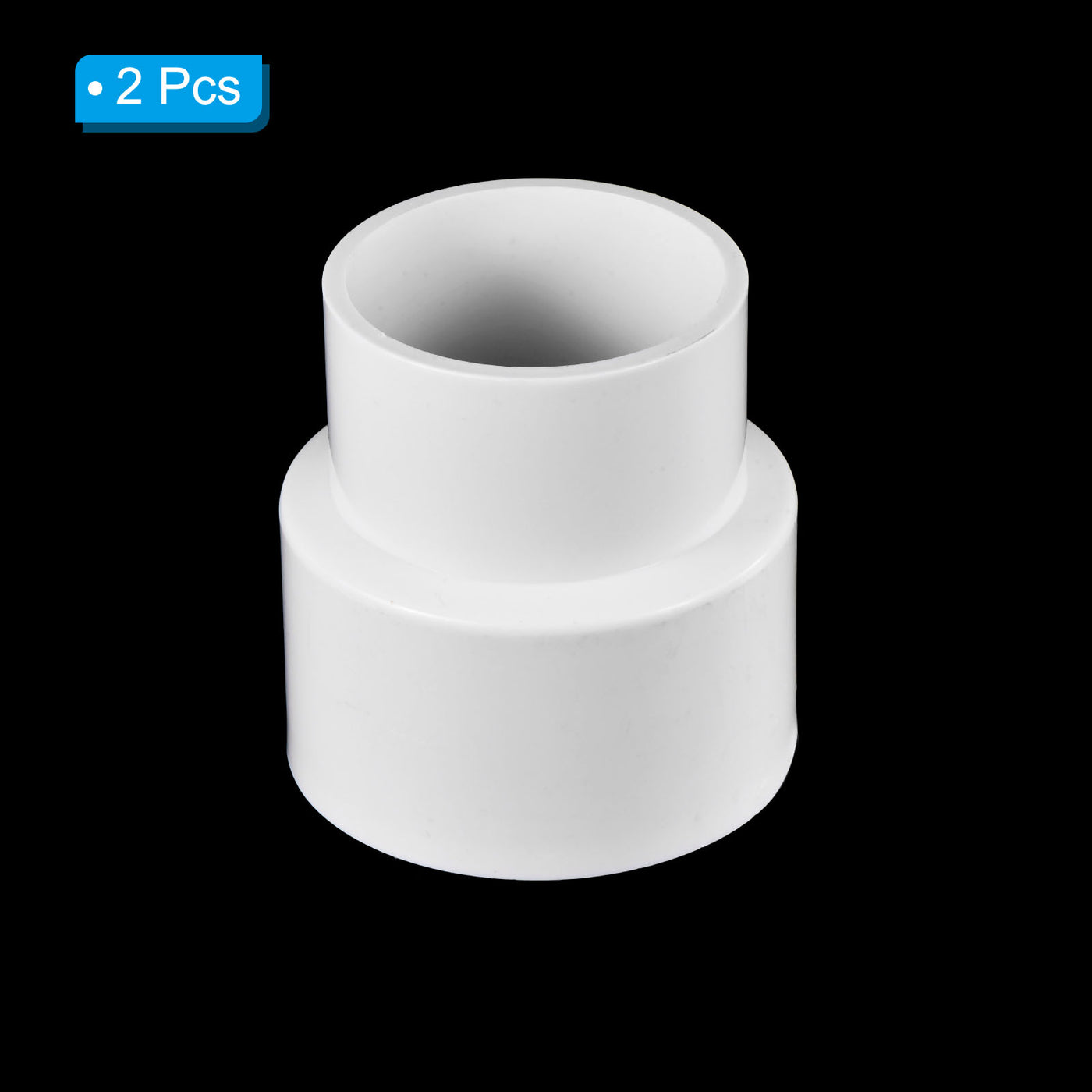 Harfington PVC Reducer Pipe Fitting 63mm to 50mm ID, 2 Pack Straight Coupling Adapter Connector, White