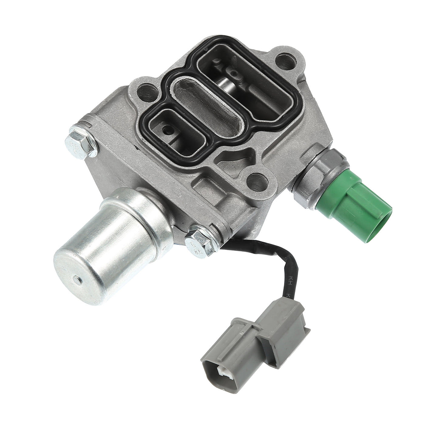 Motoforti Solenoid Spool Valve Assembly, for Honda Civic 1996-2000 D16Y8 Engine, Aluminum Alloy, with Gasket, 15810P2RA01, Silver Tone Green, 1 Set