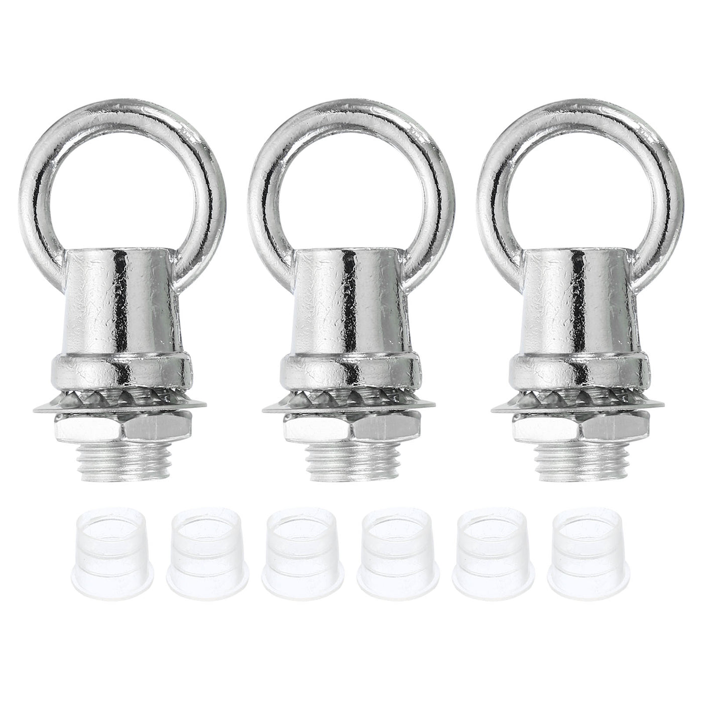 Harfington 8kg Load 14mm ID M10 Lamp Female Loop Holder, 3 Set Lifting Eye Nut Hook Ring Shape Structural Support to Chandelier Lighting Fixtures, Silver Tone