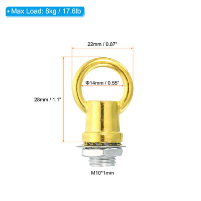 Harfington 8kg Load 14mm ID M10 Lamp Female Loop Holder, 3 Set Lifting Eye Nut Hook Ring Structural Support to Chandelier Lighting Fixtures, Electrophoresis Gold