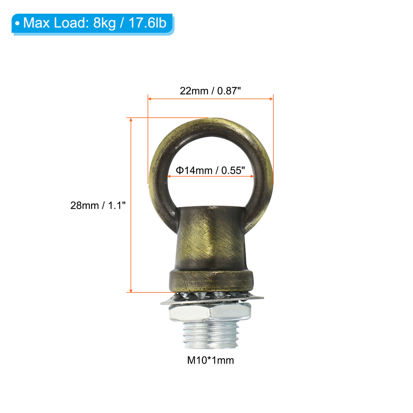 Harfington 8kg Load 14mm ID M10 Lamp Female Loop Holder, 3 Set Lifting Eye Nut Hook Ring Shape Structural Support to Chandelier Lighting Fixtures, Bronze