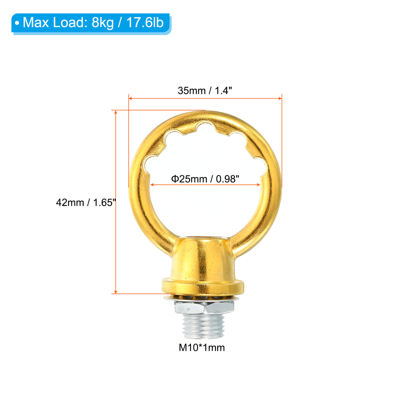 Harfington 8kg Load 25mm ID M10 Lamp Female Loop Holder, 2 Set Lifting Eye Nut Hook Structural Support to Chandelier Lighting Fixtures, Electrophoresis Gold