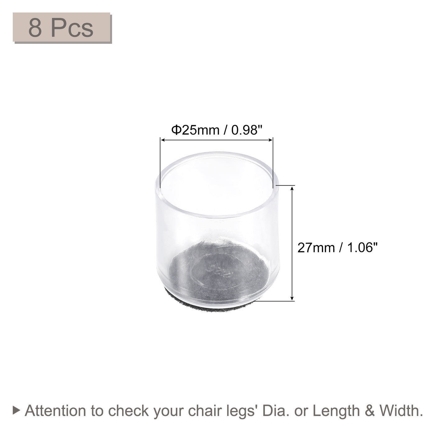 uxcell Uxcell Chair Leg Floor Protectors, 8Pcs 25mm(0.98") PVC & Felt Chair Leg Cover Caps for Hardwood Floors (Clear White)