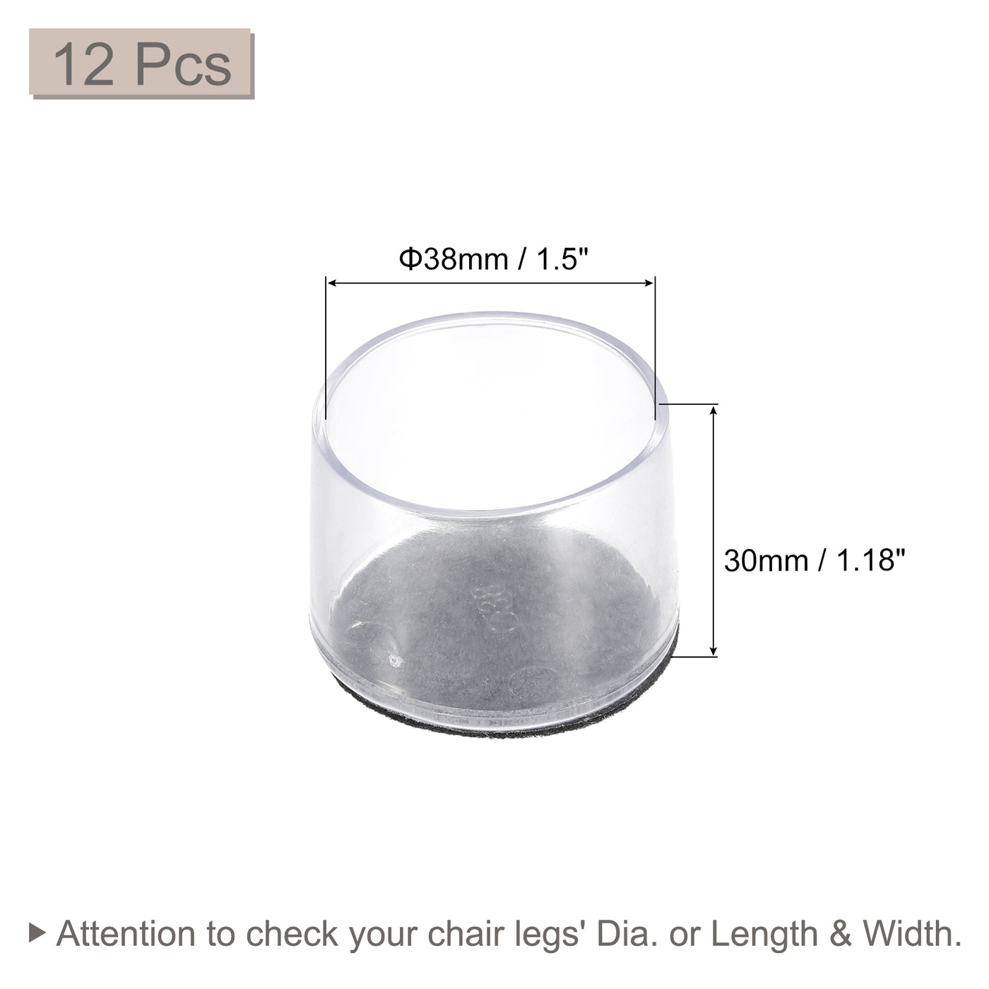 uxcell Uxcell Chair Leg Floor Protectors, 12Pcs 38mm(1.5") PVC & Felt Chair Leg Cover Caps for Hardwood Floors (Clear White)