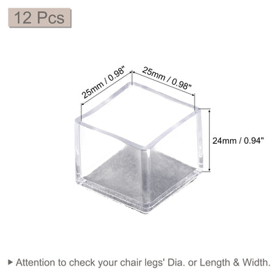 Harfington Uxcell Chair Leg Floor Protectors, 12Pcs 25mm(0.98") Square PVC & Felt Chair Leg Cover Caps for Hardwood Floors (Clear White)