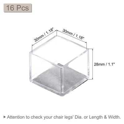 Harfington Uxcell Chair Leg Floor Protectors, 16Pcs 30mm(1.18") Square PVC & Felt Chair Leg Cover Caps for Hardwood Floors (Clear White)