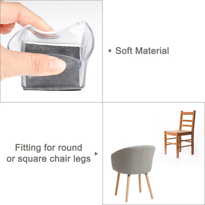 Harfington Uxcell Chair Leg Floor Protectors, 8Pcs 50mm(1.97") Square PVC & Felt Chair Leg Cover Caps for Hardwood Floors (Clear White)