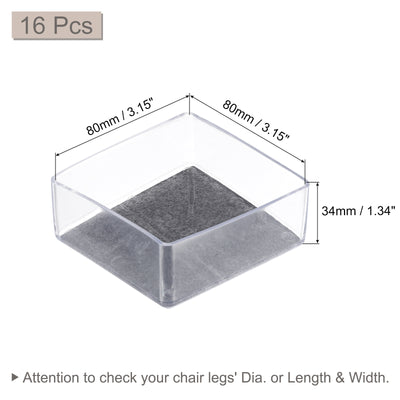 Harfington Uxcell Chair Leg Floor Protectors, 16Pcs 80mm(3.15") Square PVC & Felt Chair Leg Cover Caps for Hardwood Floors (Clear White)