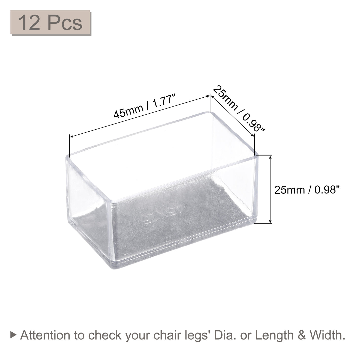 uxcell Uxcell Chair Leg Floor Protectors, 12Pcs 45mm(1.77") Rectangle PVC & Felt Chair Leg Cover Caps for Hardwood Floors (Clear White)