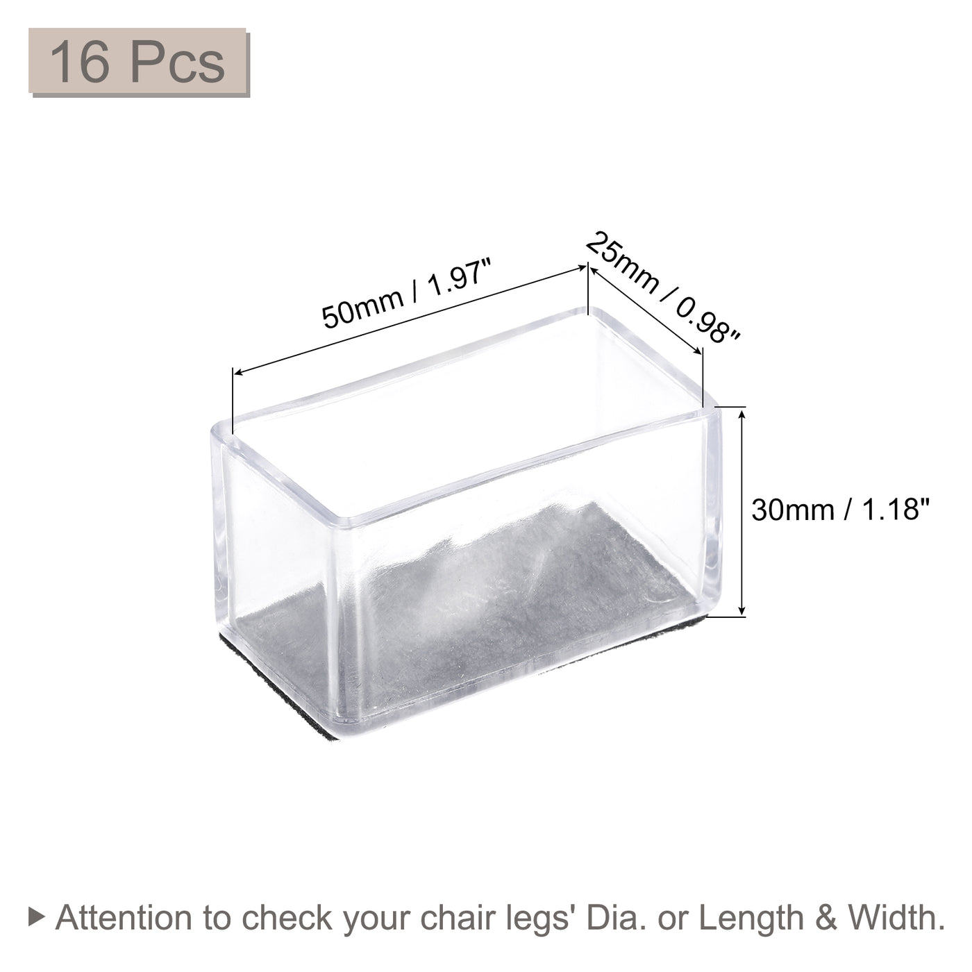 uxcell Uxcell Chair Leg Floor Protectors, 16Pcs 50mm(1.97") Rectangle PVC & Felt Chair Leg Cover Caps for Hardwood Floors (Clear White)