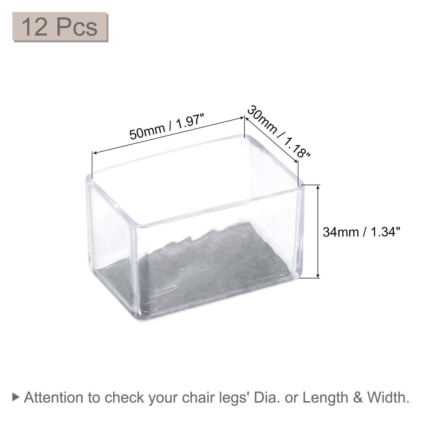 uxcell Uxcell Chair Leg Floor Protectors, 12Pcs 50mm(1.97") Rectangle PVC & Felt Chair Leg Cover Caps for Hardwood Floors (Clear White)