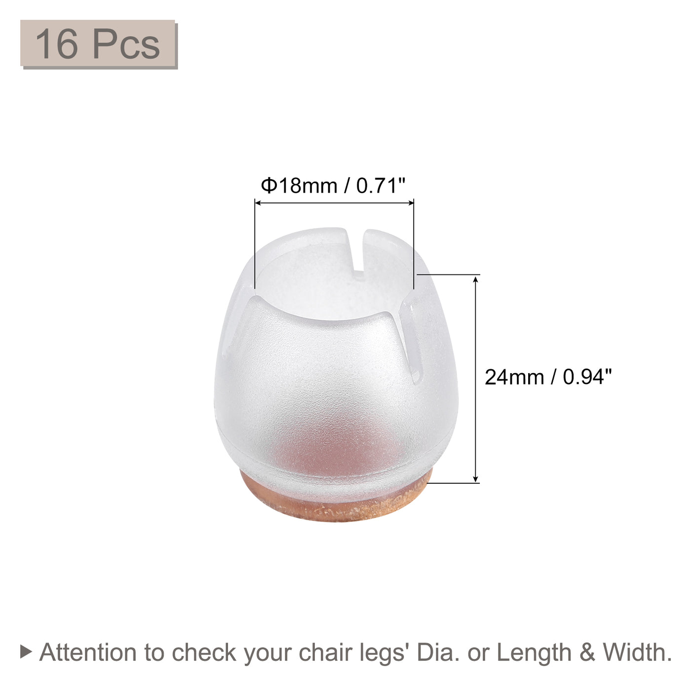 uxcell Uxcell Chair Leg Floor Protectors, 16Pcs 18mm(0.71") PVC & Felt Chair Leg Cover Caps for Hardwood Floors (Clear White)