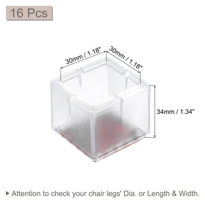 Harfington Uxcell Chair Leg Floor Protectors, 16Pcs 30mm(1.18") Square PVC & Felt Chair Leg Cover Caps for Hardwood Floors, Clear White