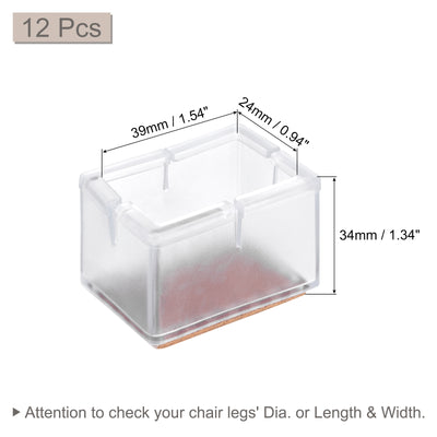 Harfington Uxcell Chair Leg Floor Protectors, 12Pcs 39mm(1.54") Rectangle PVC & Felt Chair Leg Cover Caps for Hardwood Floors (Clear White)