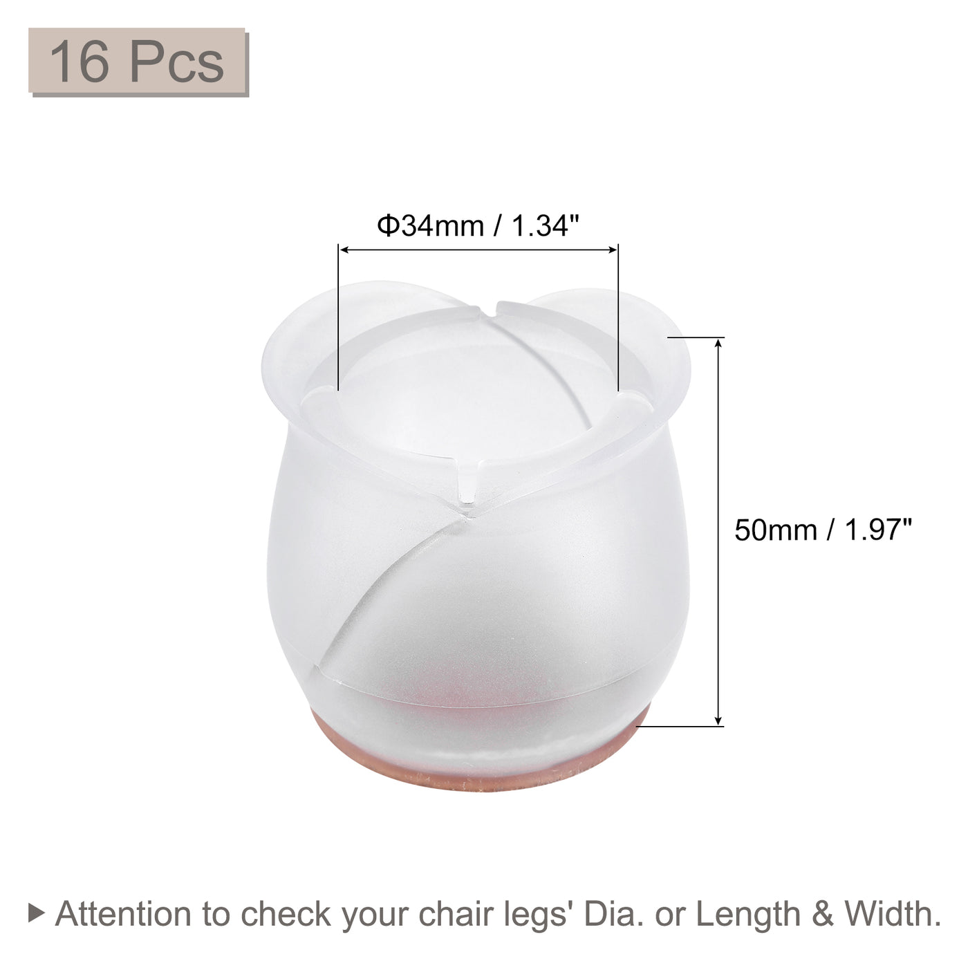 uxcell Uxcell Chair Leg Floor Protectors, 16Pcs 34mm(1.34") PVC & Felt Chair Leg Cover Caps for Hardwood Floors (Clear White)