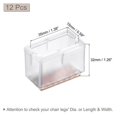 Harfington Uxcell Chair Leg Floor Protectors, 12Pcs 35mm(1.38") Rectangle PVC & Felt Chair Leg Cover Caps for Hardwood Floors (Clear White)