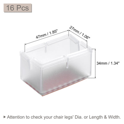 Harfington Uxcell Chair Leg Floor Protectors, 16Pcs 47mm(1.85") Rectangle PVC & Felt Chair Leg Cover Caps for Hardwood Floors (Clear White)
