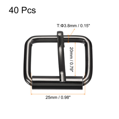 Harfington Uxcell Roller Buckles, 40pcs 25x20mm 3.8mm Thick Metal Belt Pin Buckle, Dark Gray