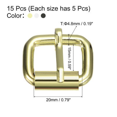 Harfington Uxcell Roller Buckles, 15pcs 20x15mm 4.8mm Thick Metal Belt Pin Buckle, 3 Colors