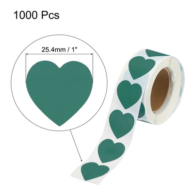 Harfington Heart Sticker 1" Self-Adhesive Love Label Dark Green 1000 Pcs