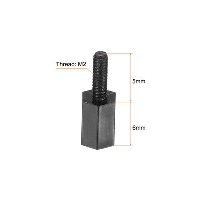 Harfington M2 Nylon Hex Standoff Screws Nuts, 100Pack PCB Threaded Kit(5mm+5mm, Black)