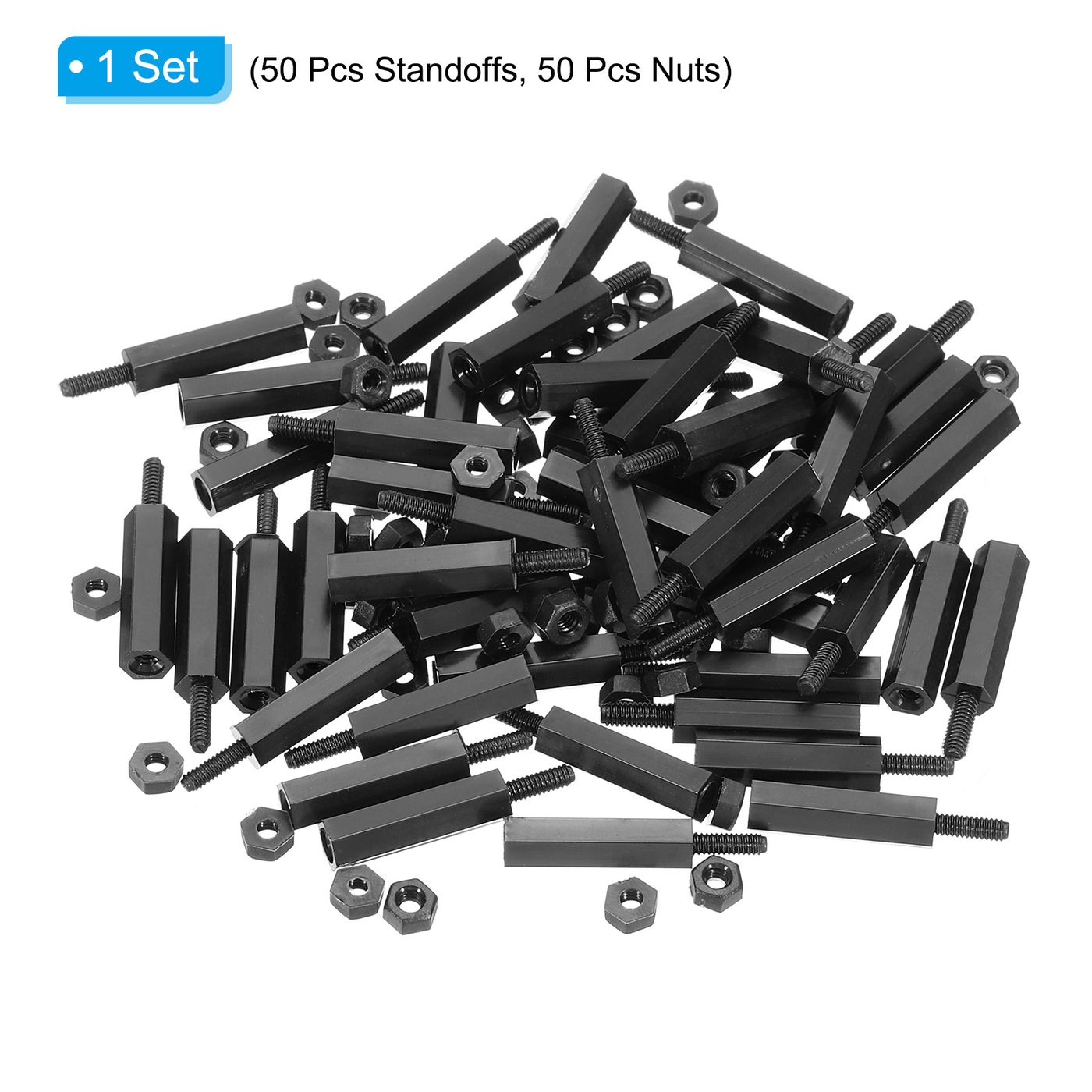 Harfington M2 Nylon Hex Standoff Screws Nuts, 100Pack PCB Threaded Kit(15mm+5mm, Black)