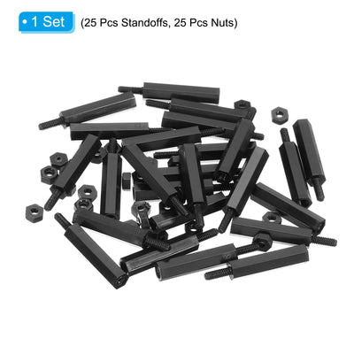 Harfington M2 Nylon Hex Standoff Screws Nuts, 50Pack PCB Threaded Kit(18mm+5mm, Black)