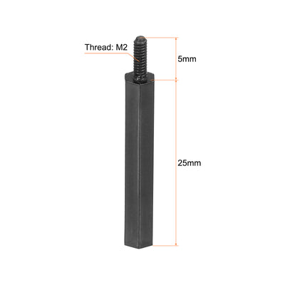 Harfington M2 Nylon Hex Standoff Screws Nuts, 50Pack PCB Threaded Kit(25mm+5mm, Black)