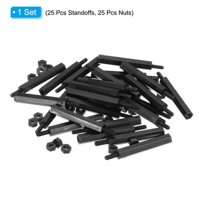 Harfington M2 Nylon Hex Standoff Screws Nuts, 50Pack PCB Threaded Kit(25mm+5mm, Black)