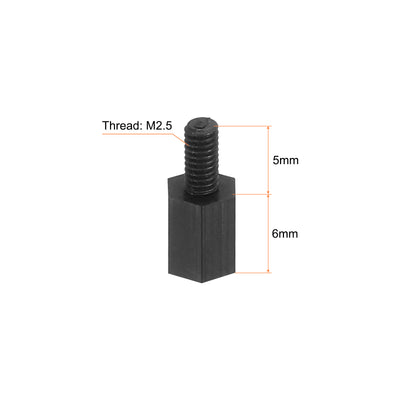 Harfington M2.5 Nylon Hex Standoff Screws Nuts, 100Pack PCB Threaded Kit(6mm+5mm, Black)