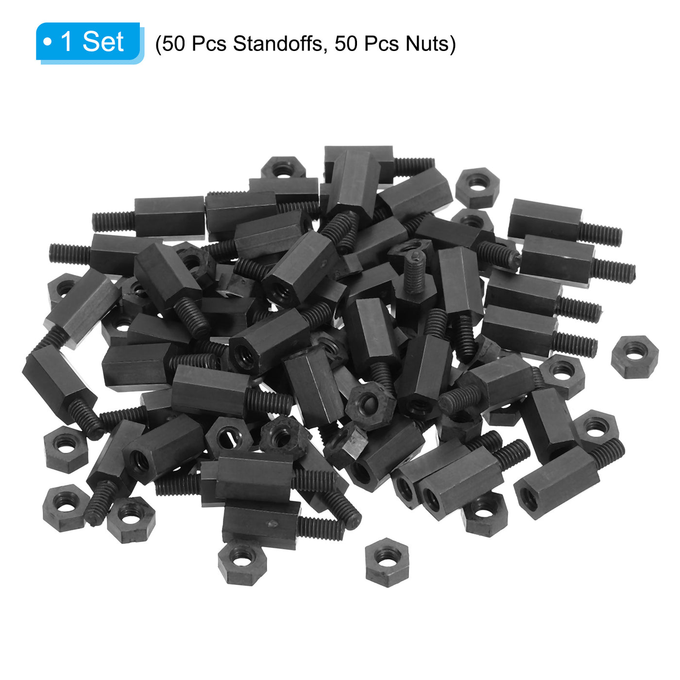 Harfington M2.5 Nylon Hex Standoff Screws Nuts, 100Pack PCB Threaded Kit(8mm+5mm, Black)