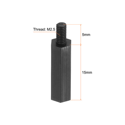Harfington M2.5 Nylon Hex Standoff Screws Nuts, 100Pack PCB Threaded Kit(15mm+5mm, Black)