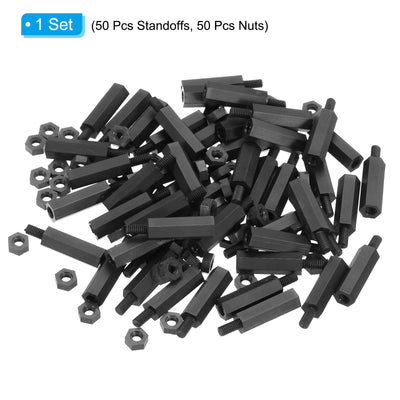 Harfington M2.5 Nylon Hex Standoff Screws Nuts, 100Pack PCB Threaded Kit(15mm+5mm, Black)