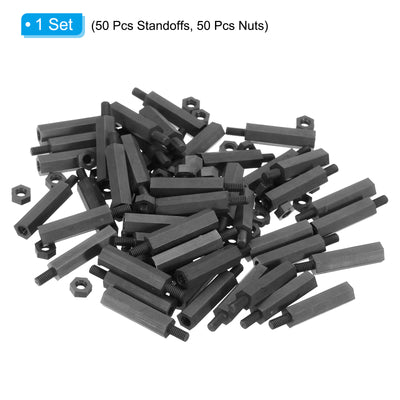 Harfington M2.5 Nylon Hex Standoff Screws Nuts, 100Pack PCB Threaded Kit(18mm+5mm, Black)