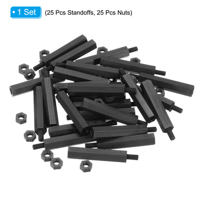 Harfington M2.5 Nylon Hex Standoff Screws Nuts, 50Pack PCB Threaded Kit(25mm+5mm, Black)