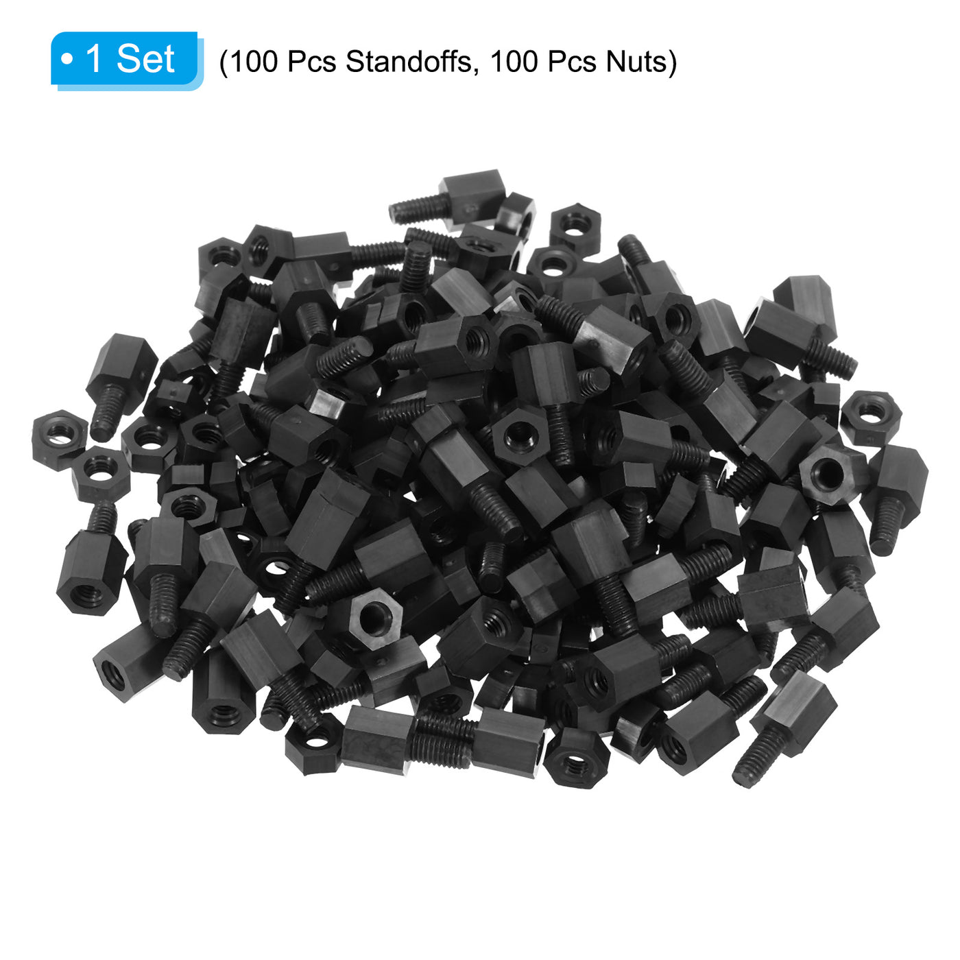 Harfington M3 Nylon Hex Standoff Screws Nuts, 200Pack PCB Threaded Kit(6mm+5mm, Black)