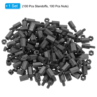 Harfington M3 Nylon Hex Standoff Screws Nuts, 200Pack PCB Threaded Kit(9mm+5mm, Black)