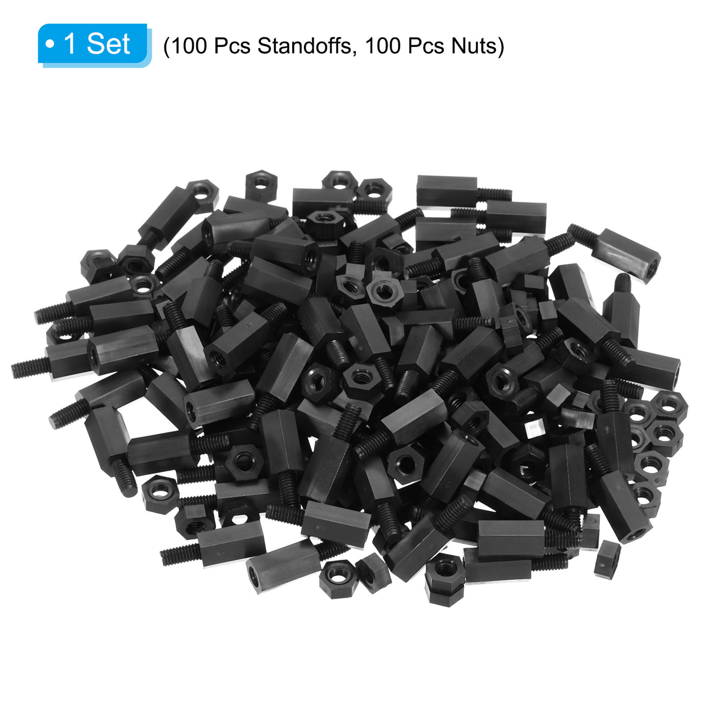 Harfington M3 Nylon Hex Standoff Screws Nuts, 200Pack PCB Threaded Kit(10mm+5mm, Black)