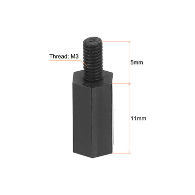 Harfington M3 Nylon Hex Standoff Screws Nuts, 200Pack PCB Threaded Kit(11mm+5mm, Black)