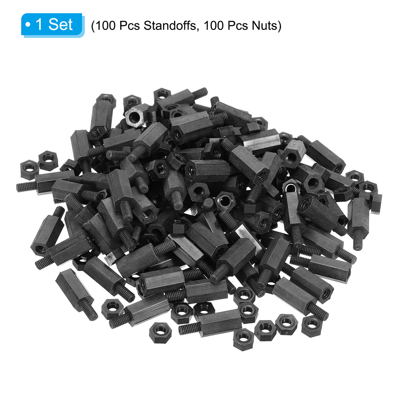 Harfington M3 Nylon Hex Standoff Screws Nuts, 200Pack PCB Threaded Kit(11mm+5mm, Black)