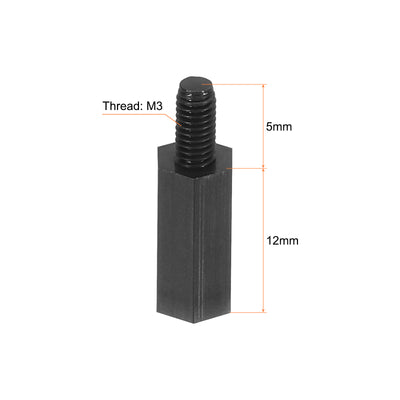 Harfington M3 Nylon Hex Standoff Screws Nuts, 200Pack PCB Threaded Kit(12mm+5mm, Black)