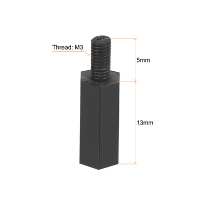 Harfington M3 Nylon Hex Standoff Screws Nuts, 200Pack PCB Threaded Kit(13mm+5mm, Black)