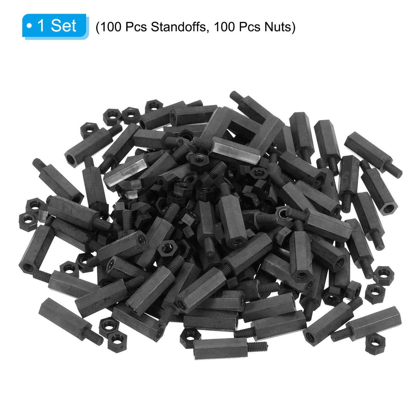 Harfington M3 Nylon Hex Standoff Screws Nuts, 200Pack PCB Threaded Kit(15mm+5mm, Black)